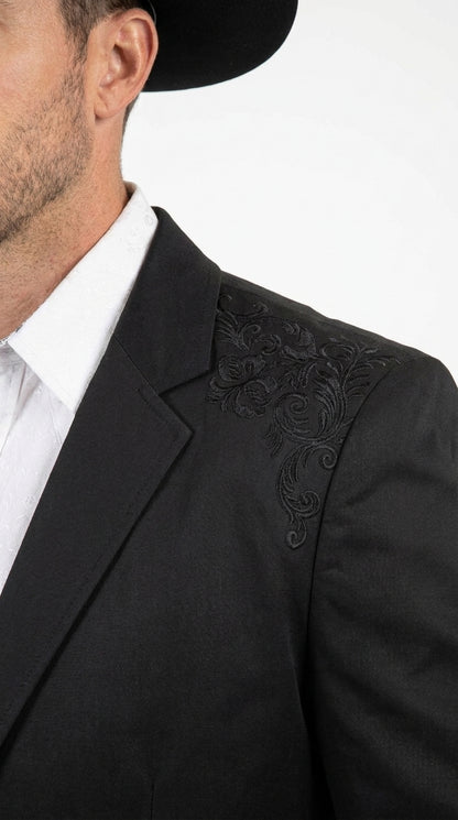 Men’s Black Western Blazer – Embroidered Cowboy Sport Coat with Western Yoke for Rodeo & Country Wear