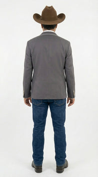 Mens Grey and White Trim Western Blazer – Classic Fit Cowboy Style Contrast Trim Dress Jacket