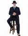 Men’s 1920s Navy Blue Zoot Suit with Fedora Hat and Wingtip Shoes – Classic Gangster 3-Piece Long  - Classic Fit Pleated Pants