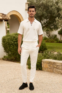 Men’s White Lace-Up Renaissance Shirt – Linen Fabric Short Sleeve Casual Pirate Peasant Top