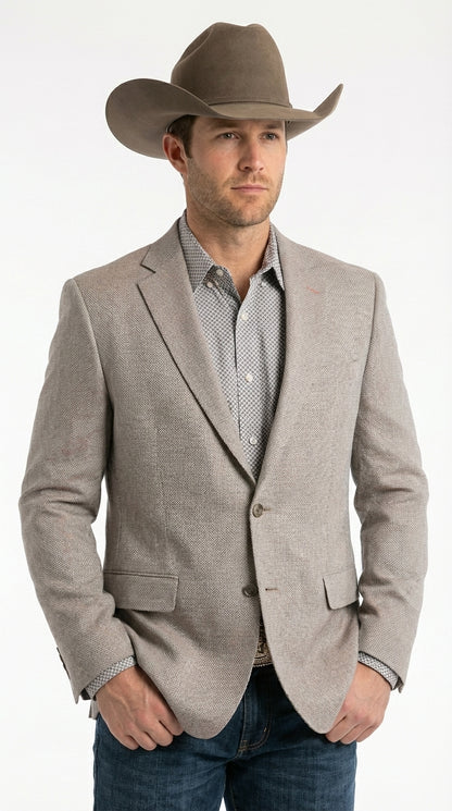Mens Textured  Light Grey Western Blazer – Cowboy Style Casual Sport Coat for Men Classic Western Jacket