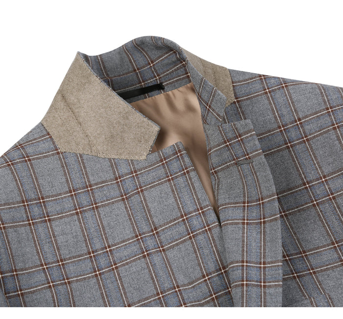 293-7 Men's Two Piece Slim Fit Stretch Windowpane Check Dress Suit - Image 4