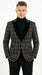 Mens Tartan Black and Gold Check Blazer – Windowpane Plaid Sport Coat Velvet Lapel Formal Party Jacket Chirsitmas New Year Holiday Jacket