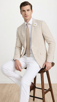 Mens Beige Seersucker Blazer – Lightweight Striped Summer Sport Coat Casual Smart Formal Blazer