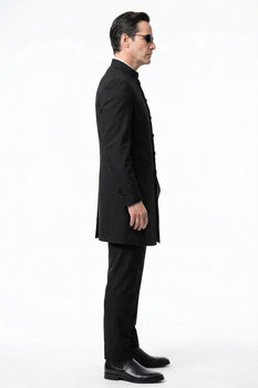 Men’s Black Coat Matrix Keanu Reeves Inspired Long Coat – Classic Mandarin Collar Formal Overcoat, Stylish Winter Trench Coat, Neo Style Jacket