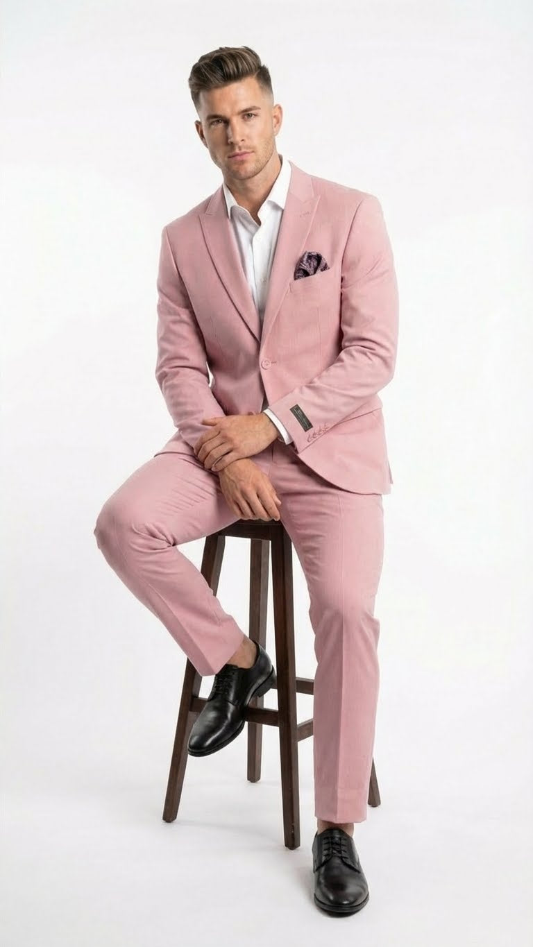 Vitali Brand Men’s Light Pink Formal Suit - Blush Color Modern Fit