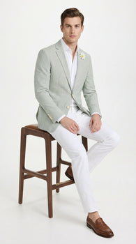 Mens Sage Green Seersucker Blazer – Lightweight Striped Summer Sport Coat Casual Smart Formal Jacket