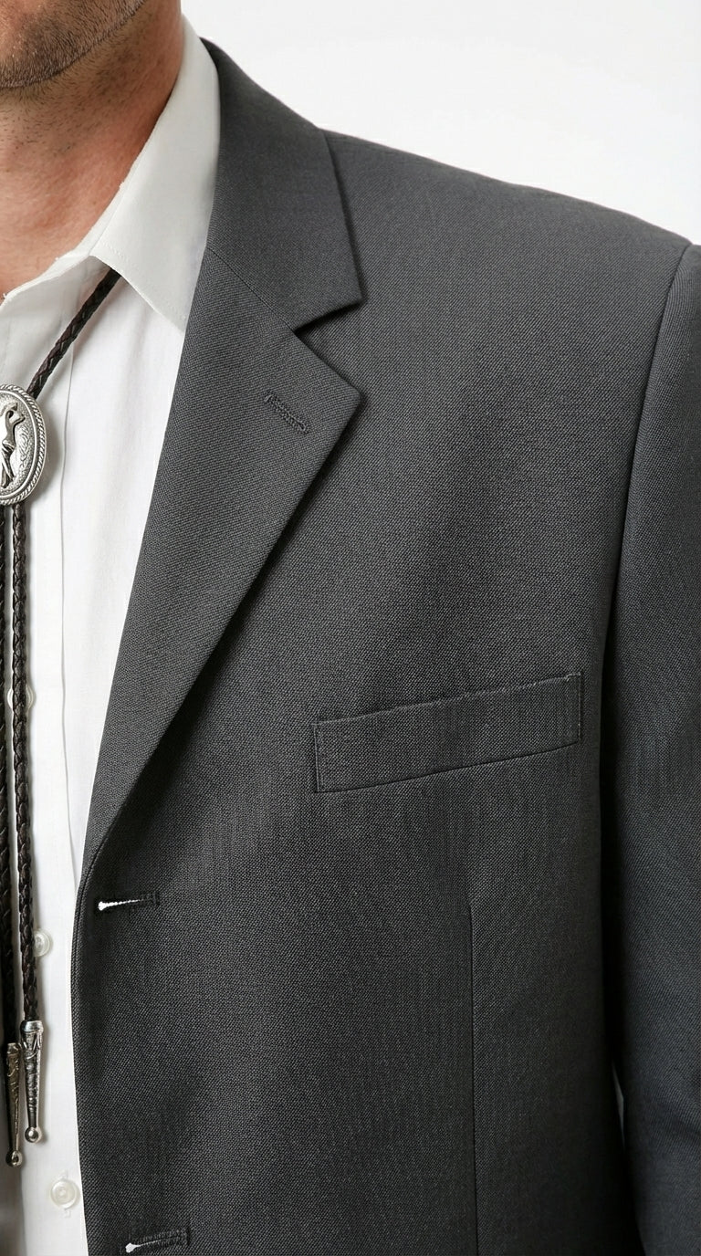 Mens Charcoal Grey Three Buttons Western Blazer – Classic Fit Cowboy Style Three Button Formal Dress Jacket