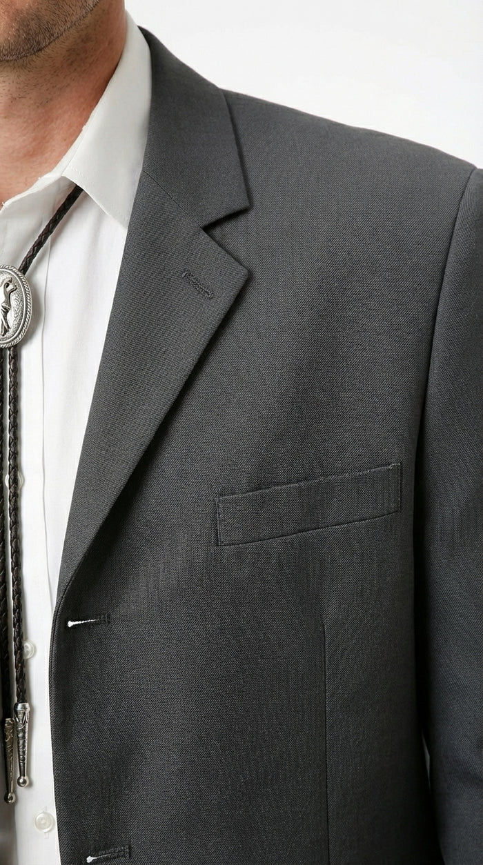 Mens Charcoal Grey Three Buttons Western Blazer – Classic Fit Cowboy Style Three Button Formal Dress Jacket