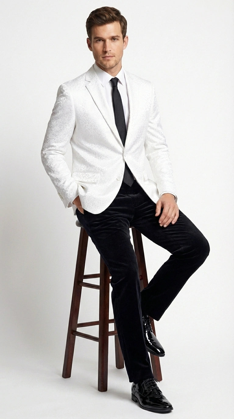 Men’s White Disco Blazer 1980s Sequin Style Jacket – Lapel Collar Party Blazer, Formal Evening Wear, Halloween Masquerade Club Outfit