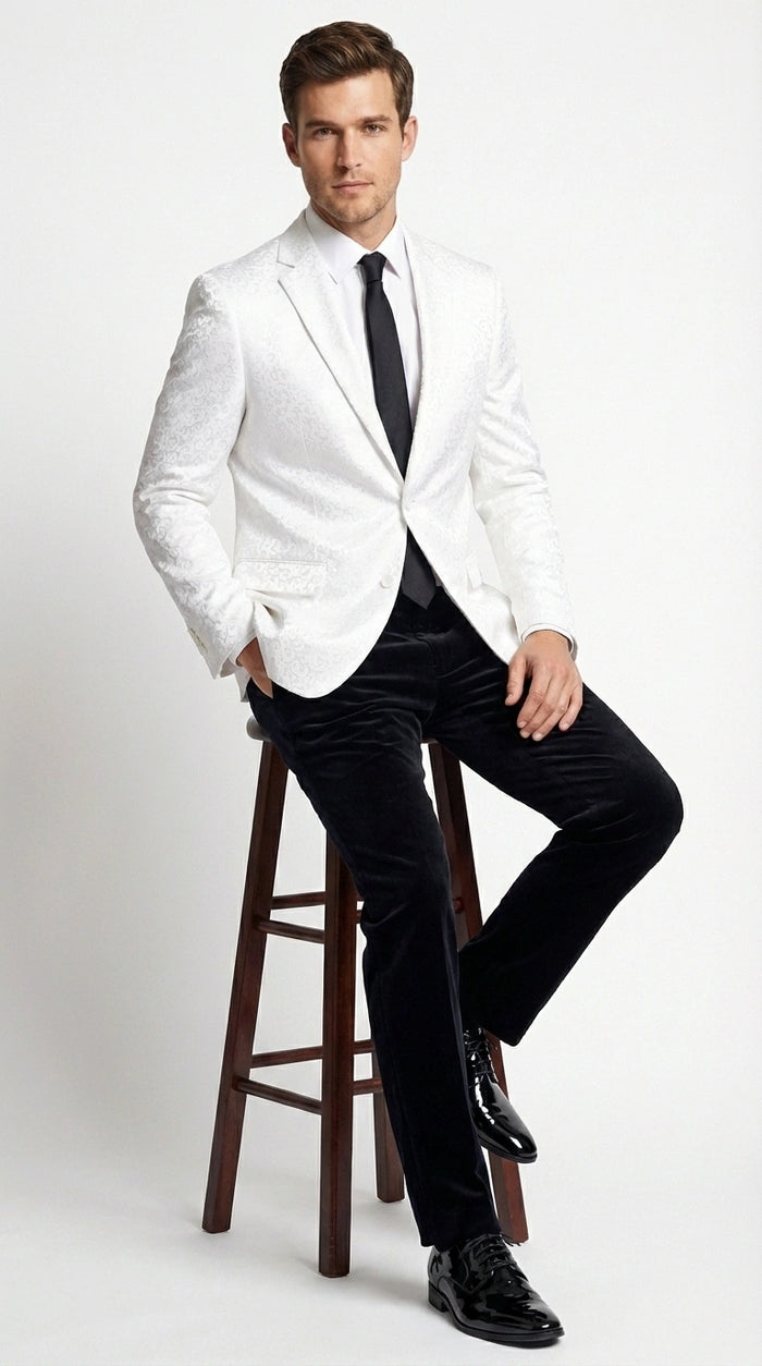 Men’s White Disco Blazer 1980s Sequin Style Jacket – Lapel Collar Party Blazer, Formal Evening Wear, Halloween Masquerade Club Outfit