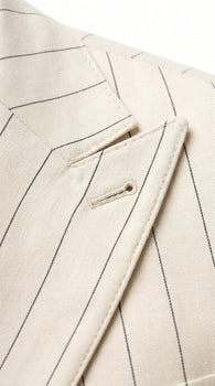 Men’s Cream Off White Pinstripe Linen Pinstripe 2 Piece Double Breasted Suit, Summer Wedding Ivory Color By Vitali