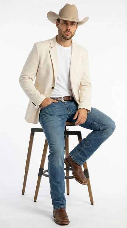 Men’s Off White Casual Blazer – Classic Western Style Lightweight Summer Cowboy Jacket Casual Ivory Cream Color