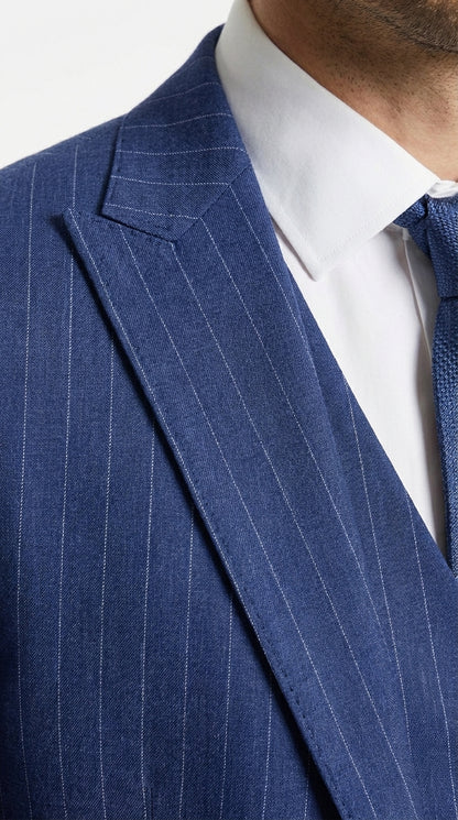 Men’s Cobalt Blue 3 Piece Suit – Indigo Light Blue Pinstripe Formal Suit with Vest for Wedding, Business Two buttons Modern Fit