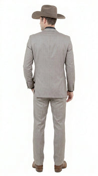 Men’s Light Taupe Western Tuxedo Suit – Cowboy Style Formal Blazer and Pants Outfit in Khaki Tan Light Brown Color