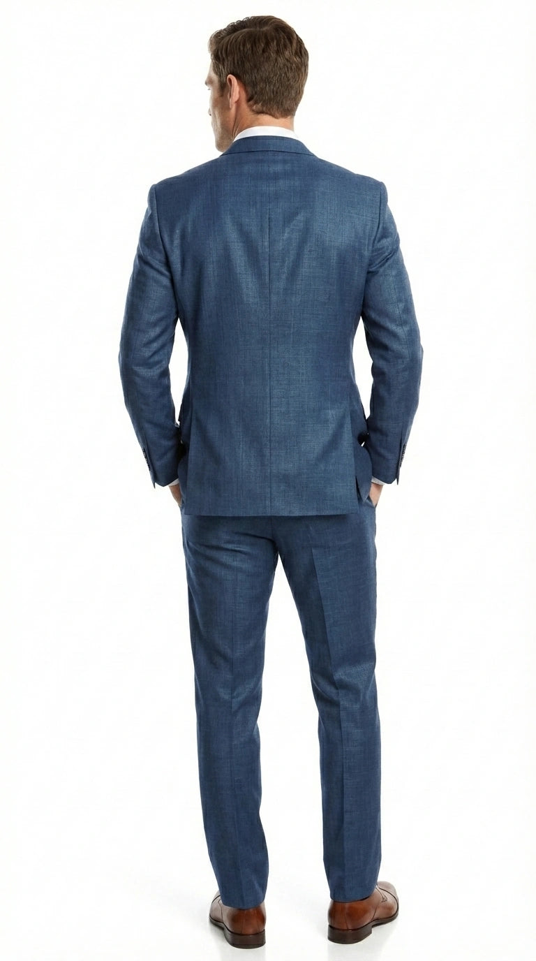 Men’s Indigo Blue Sharkskin Suit – Textured Shiny Formal Suit for Wedding, Business, 2 Buttons Slim Fitted