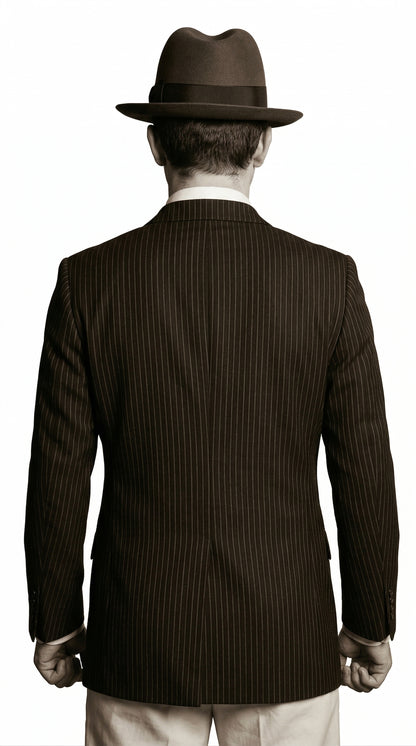 Men’s Black Pinstripe Blazer with White Pants 1920s Gangster Mob Boss Style Suit – Double Breasted Vintage Formal Jacket, Classic Party Costume Wear