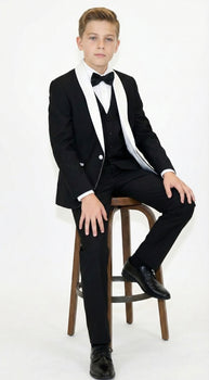 Boys Black Tuxedo Suit with White Shawl Lapel and Bow Tie | Formal Wedding & Prom Outfit Set - Image 6