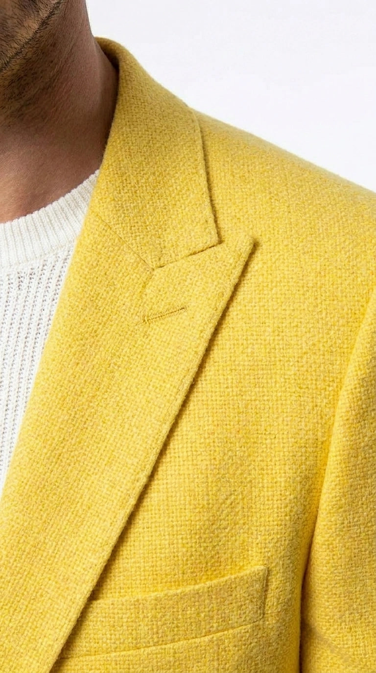 Zacci Brand Men’s Lemon Yellow Blazer Peak Lapel Hopsack Weave – Elegant Formal Blazer Jacket for Wedding, Party, Prom and Smart Casual Wear