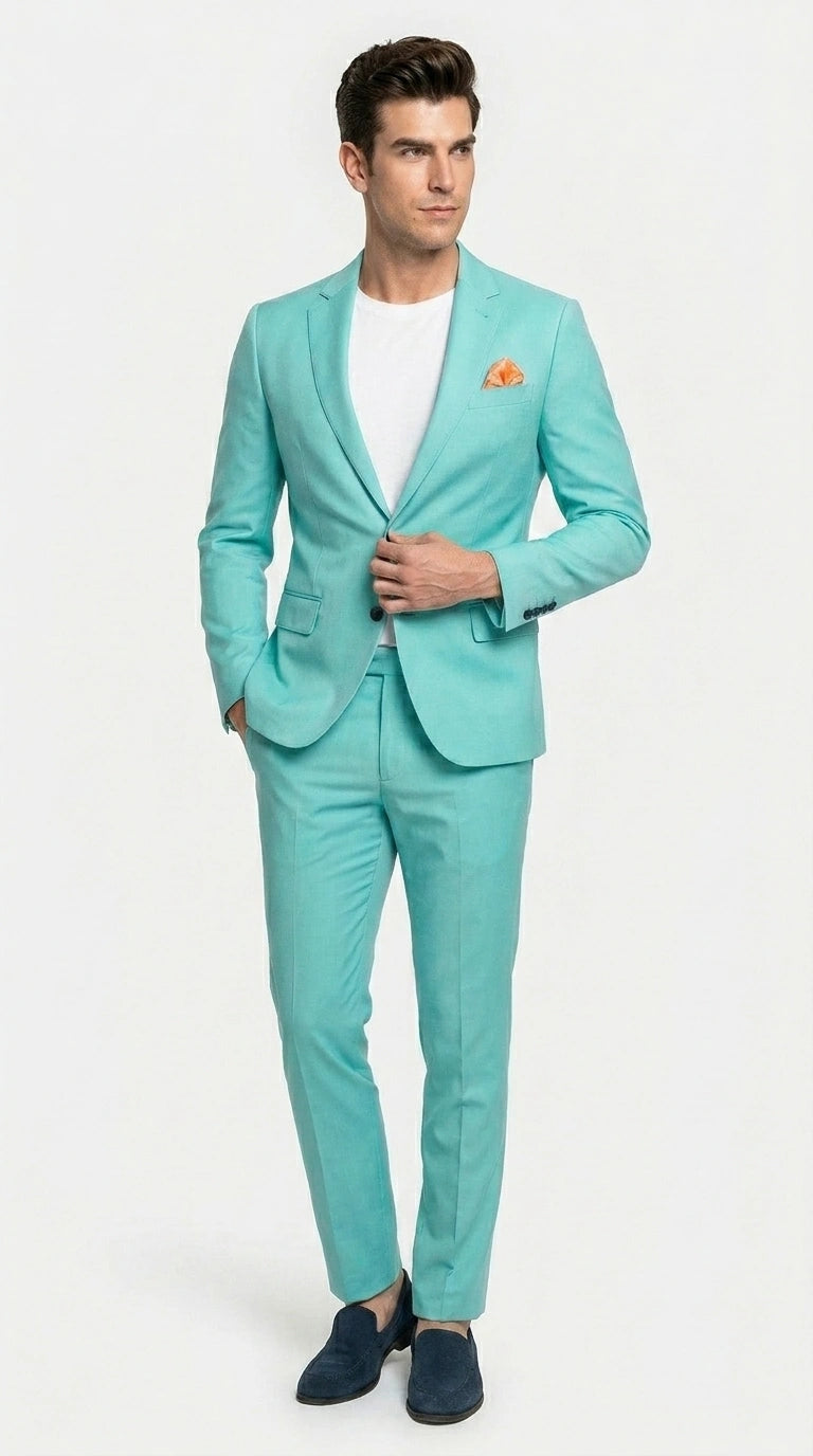 Men’s Turquoise 2 Piece Suit with Jacket and Pants, Formal Wedding Suit for Prom, Parties, Summer Events, and Special Occasions Modern Fit