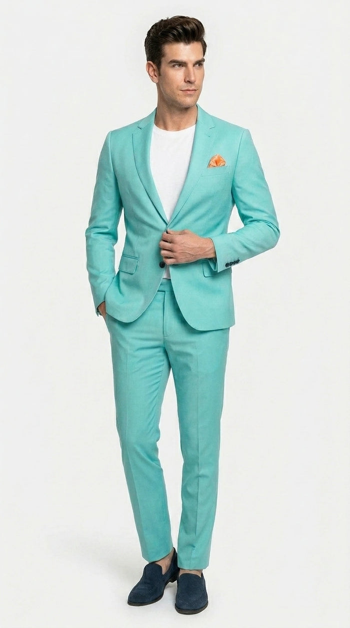 Men’s Turquoise 2 Piece Suit with Jacket and Pants, Formal Wedding Suit for Prom, Parties, Summer Events, and Special Occasions Modern Fit