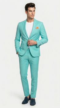 Men’s Turquoise 2 Piece Suit with Jacket and Pants, Formal Wedding Suit for Prom, Parties, Summer Events, and Special Occasions