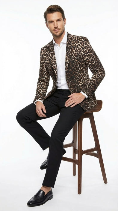Men’s Leopard Print Blazer – Slim Fit Statement Jacket for Evening, Party, and Fashion Wear