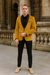 Men’s Mustard Gold Velvet Tuxedo Jacket – Slim Fit Dinner Blazer with Black Satin Shawl Lapel + Free Black Pants & Bowtie