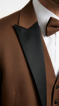 Men’s Light Brown Western Tuxedo 3 Piece Suit with Black Peak Collar Lapel, Country Look Cowboy Suit