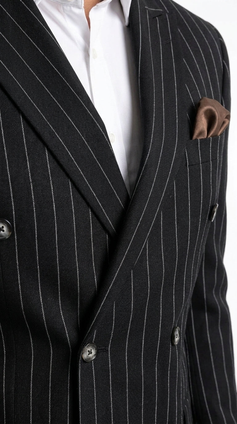 Men's Black Pinstripe Tuxedo Suit – Classic  & 1920s Gangster Formal Wear Vintage 1940s 1930s Look