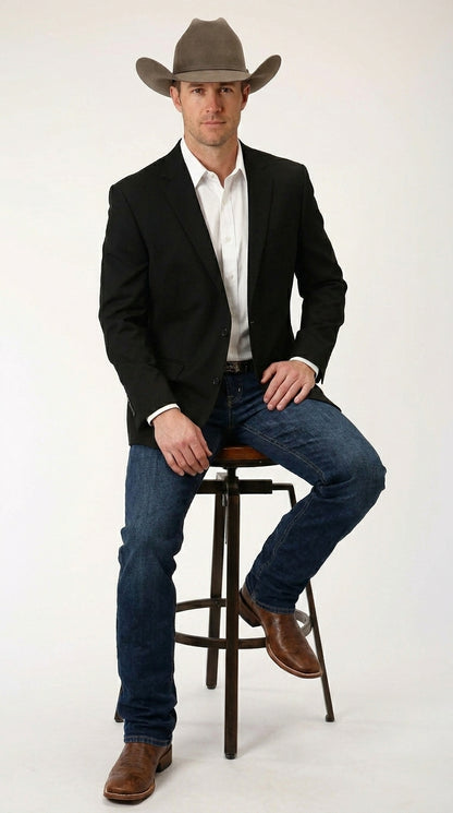Men’s Black Linen Western Cowboy Blazer – Lightweight Formal Blazer Jacket for Wedding - Country Summer Jacket