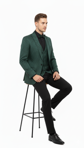 Men’s Emerald Green Paisley Tuxedo 3-Piece Suit – Slim Fit Formal Blazer, Vest, and Pants for Weddings, Proms