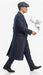 Men’s Navy Blue Herringbone Tweed  1920s 3 Piece Suit with Overcoat – Vintage Peaky Blinder Style Formal Suit Set with Blazer, Waistcoat + Overcoat + Hat