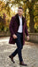 Men’s Burgundy Three Quarter Coat with Faux Fur Collar Overcoat – Luxury Winter Outerwear Three Quarter Carcoat Topcoat