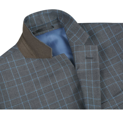 293-5 Men's Two Piece Classic Fit Windowpane Check Dress Suit - Image 4