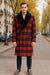 Mens Red and Black Plaid Wool Overcoat with Black Faux Fur Shawl Collar – Double-Breasted Winter Coat - Tartan Designs