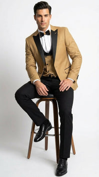 Men's Dark Camel Tan Khaki and Black Great Gatsby Tuxedo Suit – Vintage 1920s Formal Wedding, Party and Event Wear - Image 5