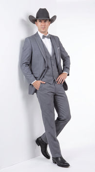 Men's Medium Grey Western 3-Piece Tuxedo Suit with Vest – Cowboy Style Formal Country Outfit