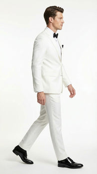 Mens White Wedding Tuxedo Suit – Formal Groom Suit Set Classic Dinner Jacket + White Tuxedo Shirt + Black Bow Tie