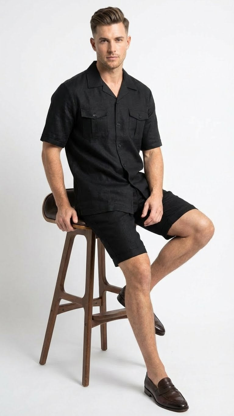 Men’s Black Walking Suit with Short – Classic Leisure and Casual Outfit