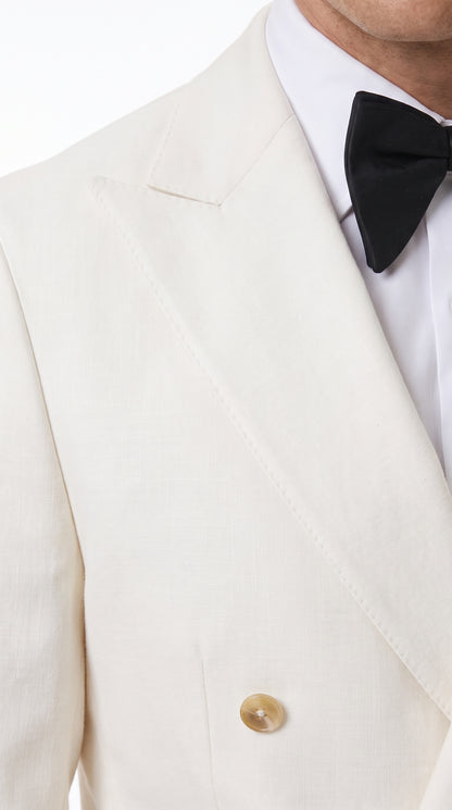 Men’s Ivory Double-Breasted Tuxedo – Gold Button Wedding, Prom and Formal Suit