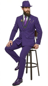 Men’s Purple Pinstripe Mardi Gras Suit | Classic Double Breasted Formal Carnival Suit
