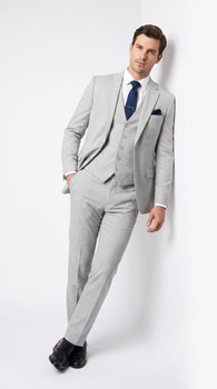 Men’s Silver & Navy Blue 3-Piece Suit – Wedding, Business and Formal Suit with Free Matching Tie