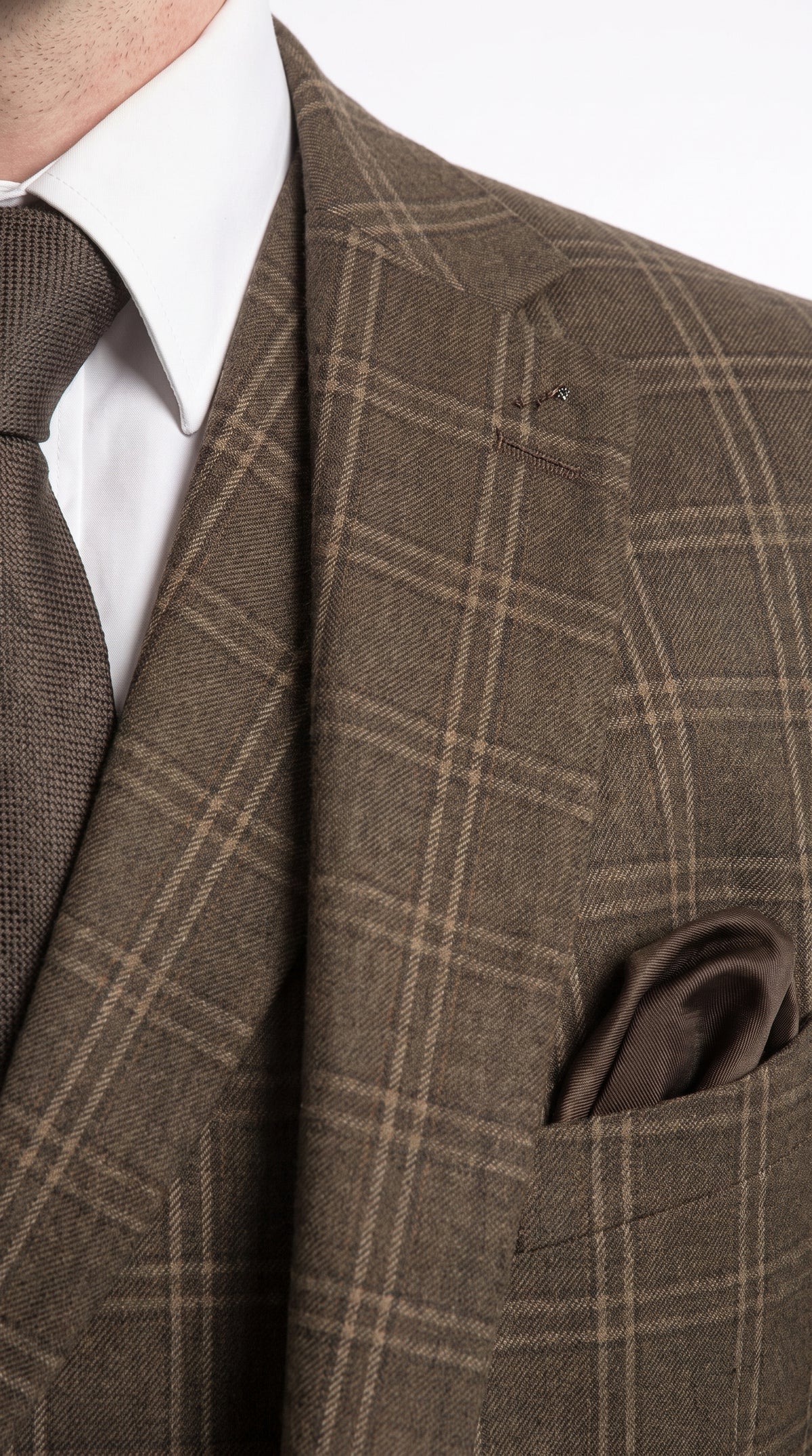 Men’s Edwardian Brown Plaid 3-Piece Suit – Vintage Double-Breasted Vest Wedding and Formal Suit Modern Fit
