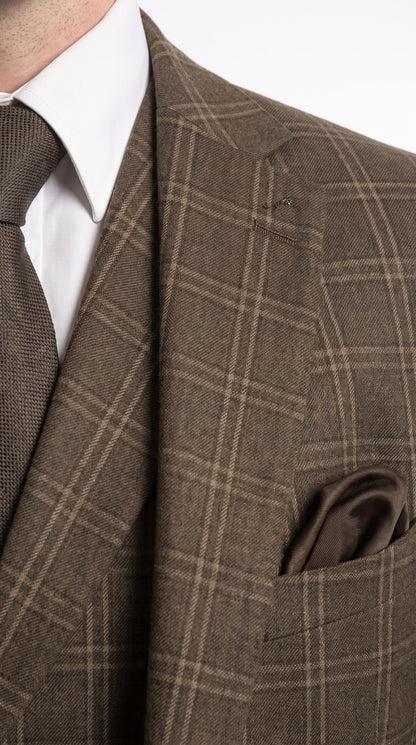 Men’s Edwardian Brown Plaid 3-Piece Suit – Vintage Double-Breasted Vest Wedding and Formal Suit Modern Fit