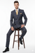 Men’s Navy and Tan Windowpane Double-Breasted Suit | Classic 2-Piece Plaid Dress Suit, Business, and Formal Events By Rossiman