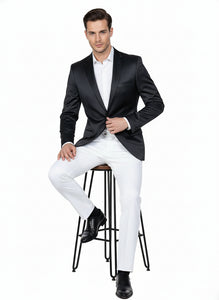 Men’s Black Satin Blazer – Classic Slim Fit Two-Button Formal Suit Jacket for Weddings, Parties, and Business Events