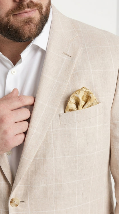 Men’s Big and Tall Beige Linen Suit – Summer Wedding and Formal 2-Piece Suit
