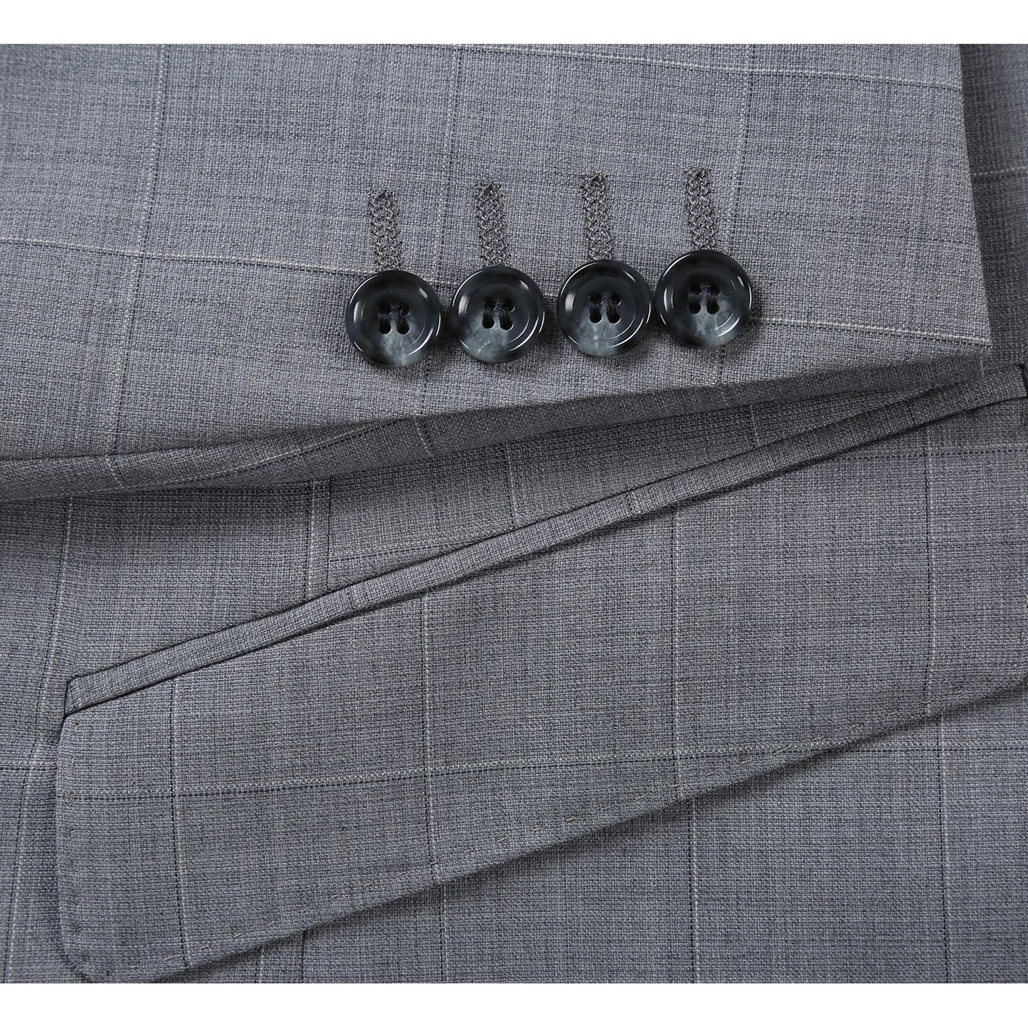 564-1 Men's Classic Fit Wool Blend Stretch Checked Suit - Image 4