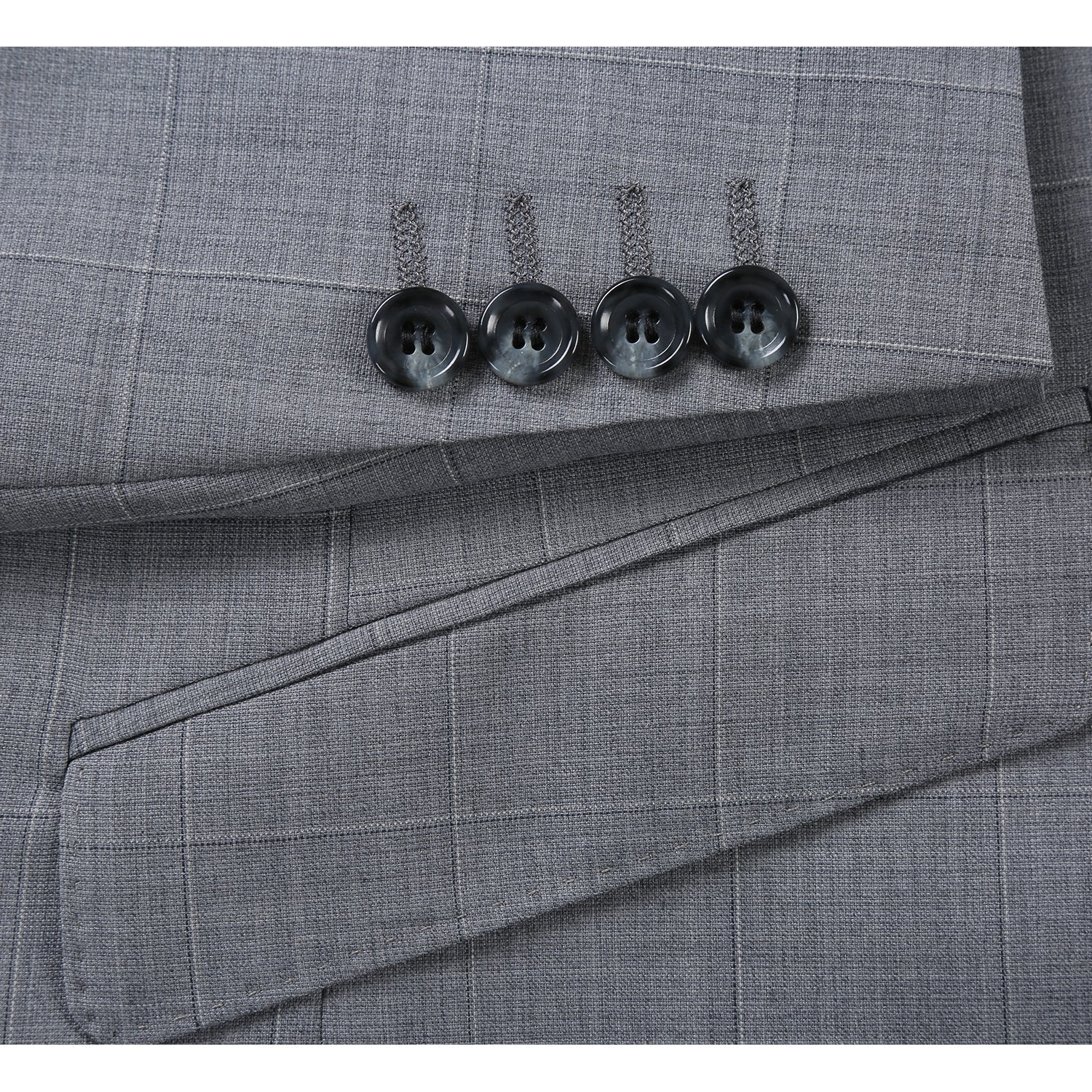 564-1 Men's Classic Fit Wool Blend Stretch Checked Suit - Image 4